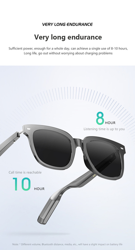 10 ore di tempo musicale occhiali bluetooth neri lucidi con capacità di chiamata 110mAh*2