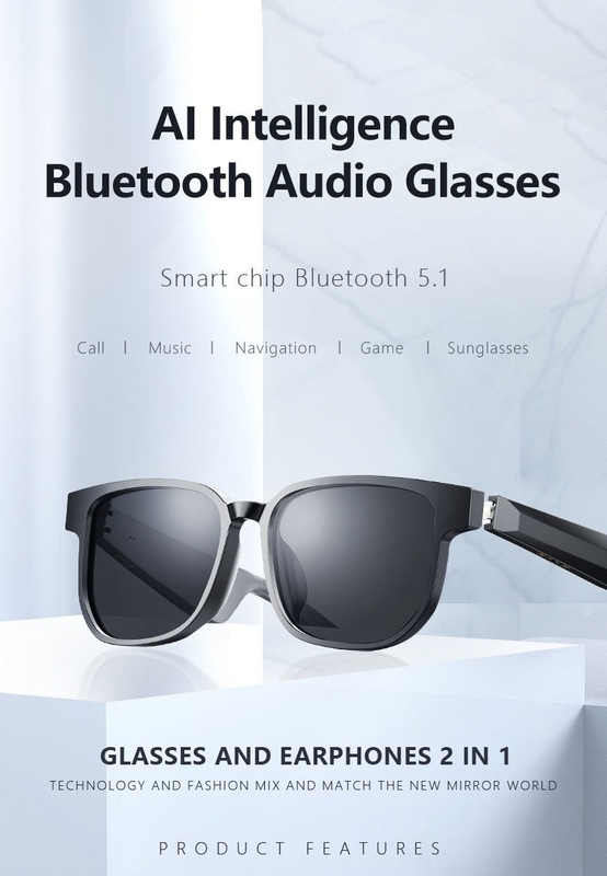 Occhiali da sole bluetooth neri con chiamata bluetooth 5.1 versione 90mAh 4-6 ore di musica