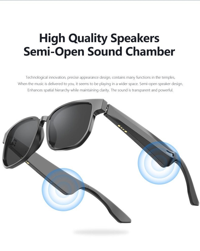 BT 5.1 Stereo Sound Occhiali da sole Bluetooth con tempo di musica di 4 ore e batteria da 90 mAh