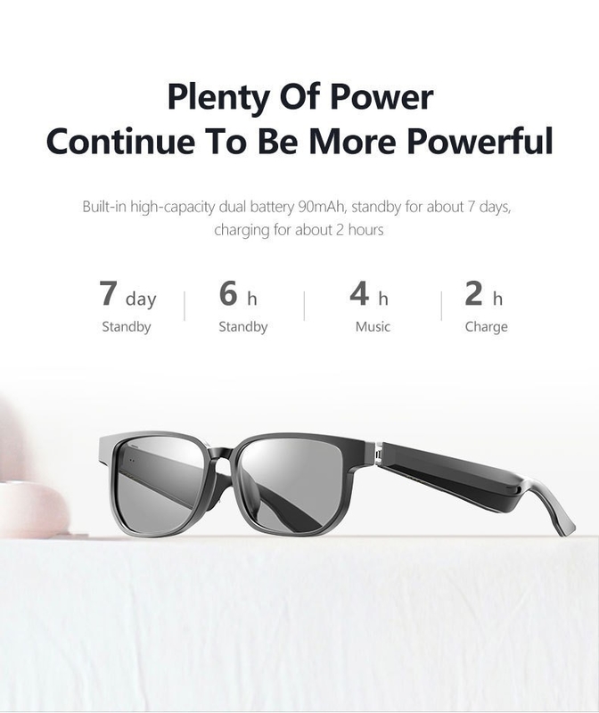 Stereo Sound Occhiali da sole bluetooth neri con chiamata 90mAh Capacità BT 5.1 Versione 4-6 ore Standby